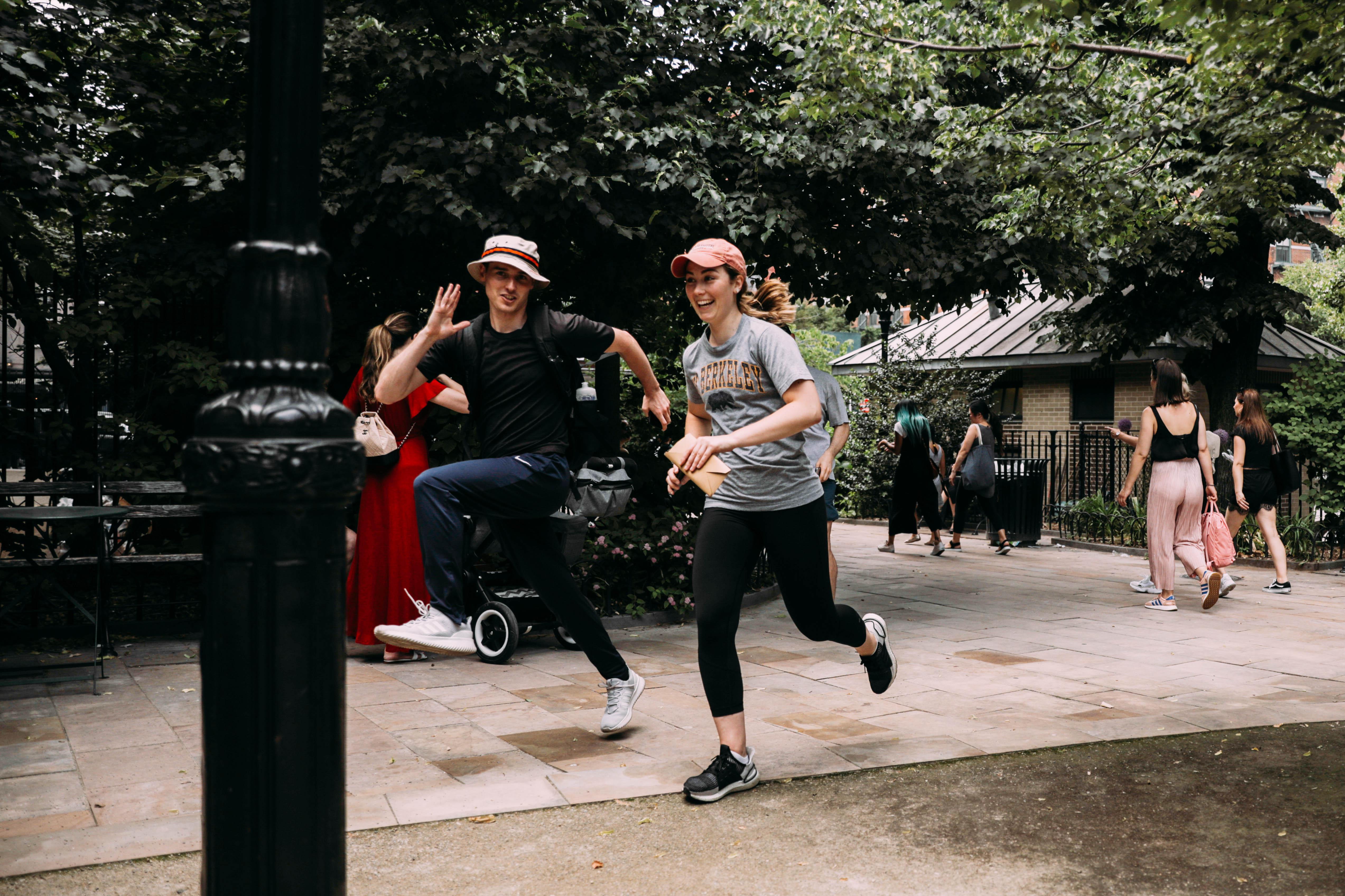 Two people sprinting